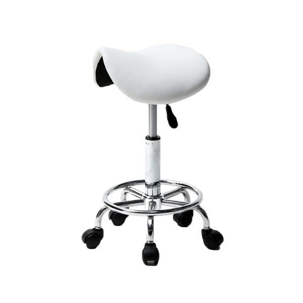 WALNUT Height Adjustable Salon Stool Rolling Swivel Stool Tattoo Massage Spa Chair Saddle Stool Ha Ha Feet Rotation Bar Stool White
