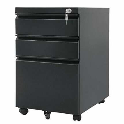 Maclean MC-850 Office Trolley Mobile Lockable Filing Cabinet 3 Drawers 39x64x50cm Matt Black