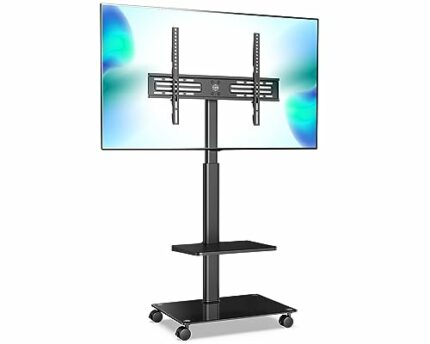 FITUEYES TV Stand on Wheels for 32 to 60 Inch TVs Portable Mobile TV Stand TV Trolley Swivel Height Adjustable Cable Management Removable Shelf B