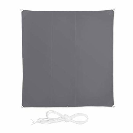 Relaxdays Shade Sail, Square, Water-Repellent, UV-Protection with Tethers, Balcony Canopy, Wxd: 4 x 4 m, Grey