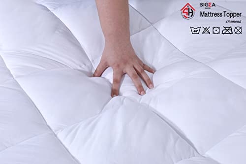 SIGMA HOME Mattress Topper Double Bed FLAME RETARDANT 10cm 4 inch Thick White Hotel Quality Super Soft Peach Finish Microfiber Fluffy Comfy Breat