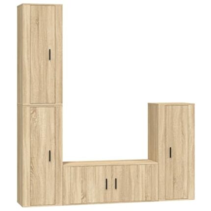 vidaXL TV Cabinet Set 4 Piece, TV Stand for Living Room, Sideboard with Storage, Media Unit Cupboard, Modern Style, Sonoma Oak Engineered Wood
