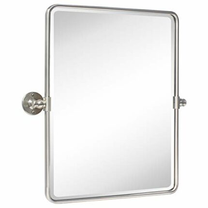 TEHOME 20 x 24 inch Farmhouse Nickel Metal Framed Pivot Rectangle Bathroom Mirror Rounded Rectangluar Tilting Beveled Vanity Mirrors for Wall