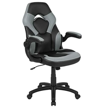Flash Furniture X10 Gaming Racing Office Ergonomic Computer PC Adjustable Swivel Chair with Flip-up Arms, Gray/Black LeatherSoft, Polyurethane