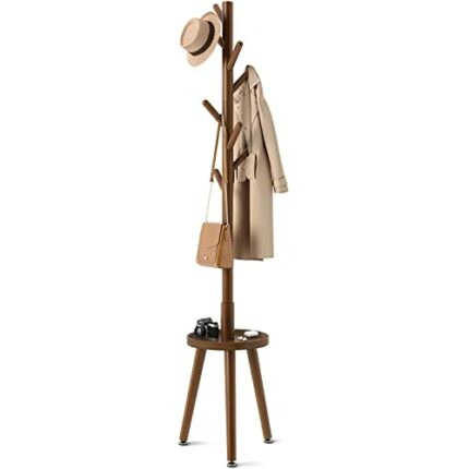 GREENSTELL Coat Rack, Wooden Coat Rack Freestanding with Shelf, Coat Tree with 4 Height Options 50.5"-72.6" for Clothes/Bag/Hats, Hanger Stand fo
