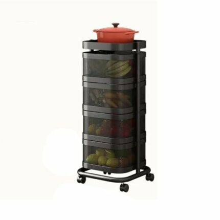 JJZXD Kitchen Multi-Layer Vegetable Fruit Trolley Shelf Floor Pulley Can Rotate Seasoning Bottle Sundry Organizer Rack