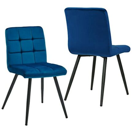 HNNHOME Set Of 2 x Cubana Velvet Upholstered Kitchen Dining Chair with Strong Black Metal Legs Living Room Bedroom Chair (Navy, Velvet)