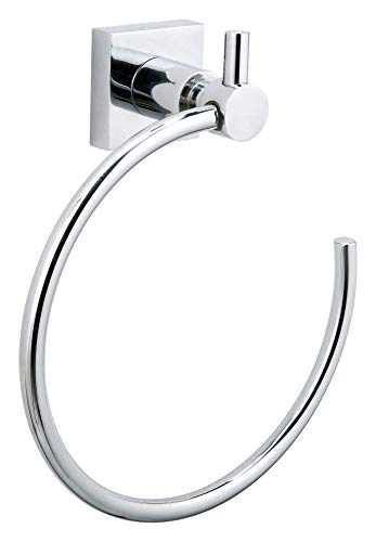 tesa HUKK Hand Towel Ring - No Drill Oval Bath Towel Ring Made of Chrome-Plated Metal, Stainless - Waterproof - Includes Removable Adhesive Solut