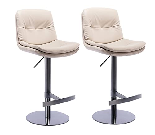 DWILKE Nappa Leather counter height Bar Stools Set of 2 Adjusatble Swivel Barstools Breakfast Seat Upholstered Titanium Black Brushed Stainless S