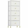 YITAHOME Chest of Drawer with 5 Drawers PU Leather Storage Drawers Dresser Vertical Chest Sturty Metal Frame for Bedroom Living Room Hallway Nurs