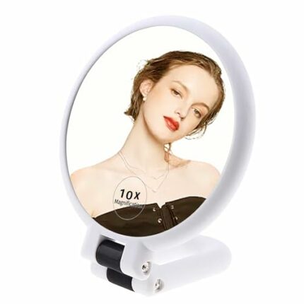 SYXLS 10x Magnifying Handheld Mirror, Travel Folding Hand Held Mirror, Compact Hand Mirror 360 Rotation Double Sided, Beauty Vanity Mirror, for B