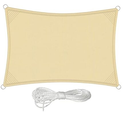PHYLES Sun Shade Sail Canopy 3 x 4 m Rectangular Outdoor, PES Waterproof, UV Protection for Outdoors, Pergola, Garden, Terraces (Beige | with Rop