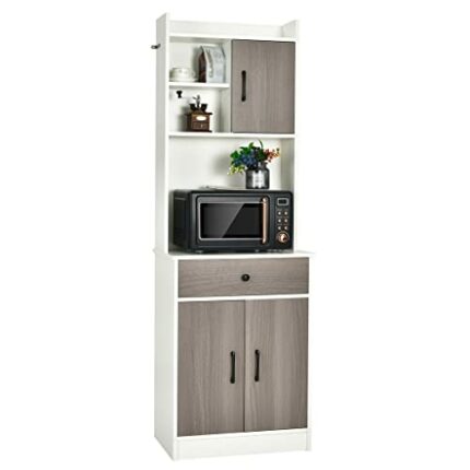 DSHGDJF Three Door 71" Kitchen Buffet Storage Cabinet With Trolley Adjustable Shelves Black/white (Color : White)
