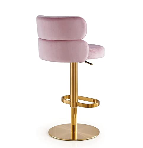 Pink Velvet Swivel Barstools Set of 2 Counter Bar Chair Adjustable High Bar Stools with Backs Armless Kitchen Island Hight Stainless Steel Titani
