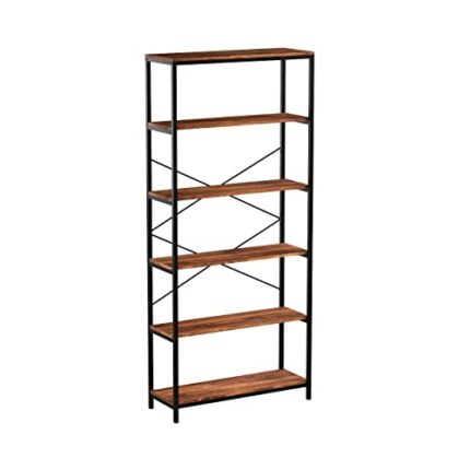 Kemanner Bücherregal mit 5 Ebenen im Industriestil, Vintage, freistehend, rustikales Holzregal für Bücherregale (braun)