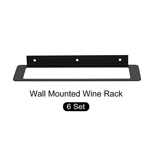METALLIXITY Wine Rack Wall Mounted, 6pcs Iron Wine Bottle Holder, Liquor Bottle Display Shelf for Kitchen Pantry Bar Wine Cellar, Black
