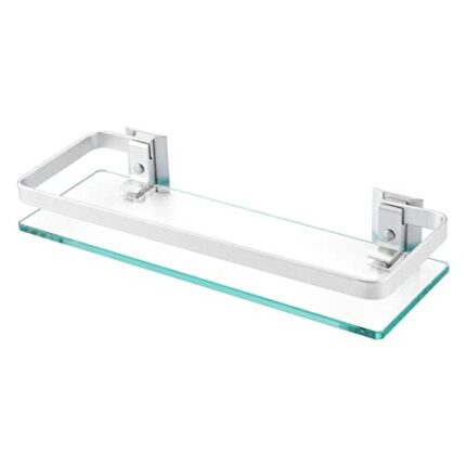 KES Glass Bathroom Shelf Wall Mounted Aluminum Shower Glass Shelf 8MM Extra-Thick Tempered Glass Rectangular Silver, A4126A