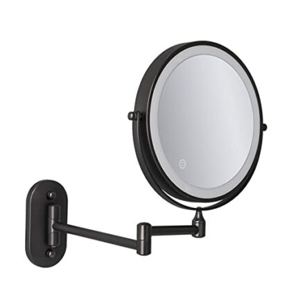 Amtang Magnifying Mirror Wall Mounted Vanity Mirror With Led Lights 10X Magnification Fogless For Shaving Makeup (Black,5X Magnifying)