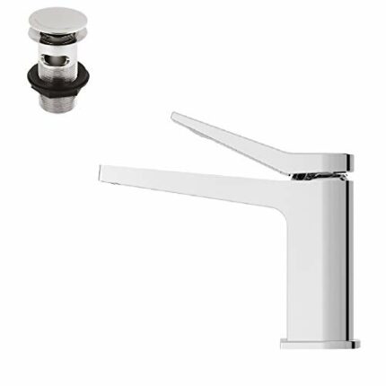 Hudson Reed SOA305 Soar | Modern Bathroom Mono Basin Mixer Tap with Free Push Button Waste, 151mm x 51mm, Chrome