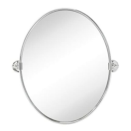 Oval Chrome Metal Pivot Bathroom Vanity Mirror Tilting Vanity Mirrors for Wall 19x24''