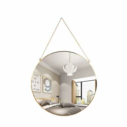 C&Z Hanging Wall Circle Mirror Decor Gold Geometric Vintage Style Framed mirror with Chain for Bathroom Bedroom Living Room 15.7"