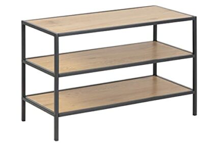 Amazon Brand - Movian Shoe Rack with 2 Shelves, Wild Oak Top and Black Metal Base, 35 x 77 x 50 cm