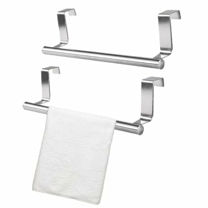 2 Pcs Over The Door Towel Rail,Kitchen Towel Rail Tea Towel Holders Stainless Steel Over Door Tea Towel Rail, No Drilling for Kitchen Bathroom,An