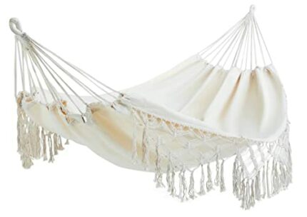 Outdoor Garden Hammock Double Hammock 2 Person Large Brazilian Hammocks Cotton Indoor Hammock for Bedroom Patio Porch Backyard w/Handwoven Macram