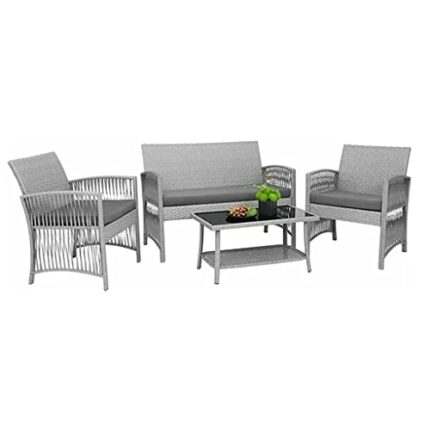 WODMB 4pcs Garden Furniture Outdoor Garden Lounge Set with Cushions Glass Table Garden Patio Rattan Sofa Set (Color : A, Size : One size)