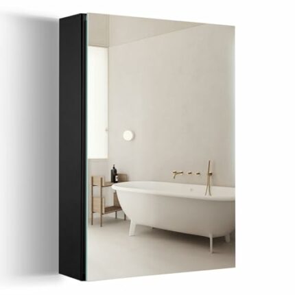 COSCOOA Recessed or Surface Mount Mirror Cabinet 23,6 x15 Inch Bathroom Medicine Cabinet with Mirror Door, Wall Mounted Medicine Cabinet Storage