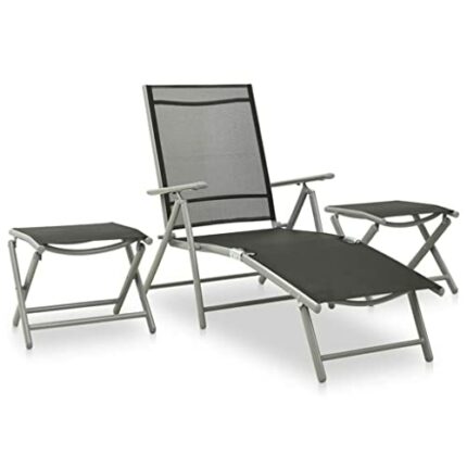 WODMB 3 Piece Garden Lounge Set Textilene and Aluminium Silver Foldable design (Color : B, Size : One size)