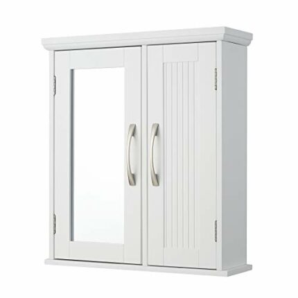 Teamson Home Wooden Bathroom Mirrored Wall Medicine Cabinet Storage with Mirror & Adjustable Shelves White EHF-F0008