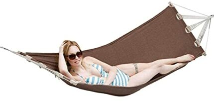 AMANKA Single Hammock with Spreader Bar - 190x80cm Outdoor Cotton Hammock up to 100kg - Brown
