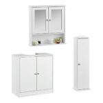 3-Piece Bathroom Furniture Set - Under Sink Free Standing Storage Cabinet, Beside Toilet Paper Roll Holder & Wall Mounted Medicine Cabinet with D