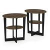 Furinno Oval End, Side Table, Nightstand, Engineered Wood, Columbia Walnut/Black, 2-Pack