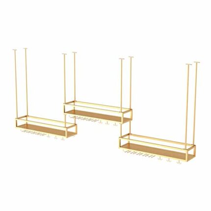 KEppd Wine Rack Wall Mounted - 3 Packs Wine Glass Holder, Ceiling Hanging Wine Bottle Holder, Simple Style Ceiling Decoration Shelf for Bars, Res