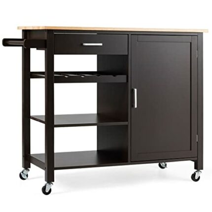 DSHGDJF 4-tier Wood Kitchen Island Trolley Cart Storage Cabinet W/Wine Rack & Drawer (Color : White)