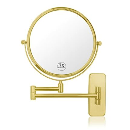 Nicesail 8 Inch Wall Mountable Mirror with 7X Magnification, Gold Finish Mirror for Shaving and Makeup, Magnifying Vanity Mirror in Bathroom