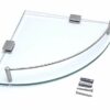 BSM Marketing 250mm x 250mm (10”x10” approx.) 8mm Thick Toughened Safety Glass Corner Shelf With Stainless Steel Rail And Wall Brackets Bathroom