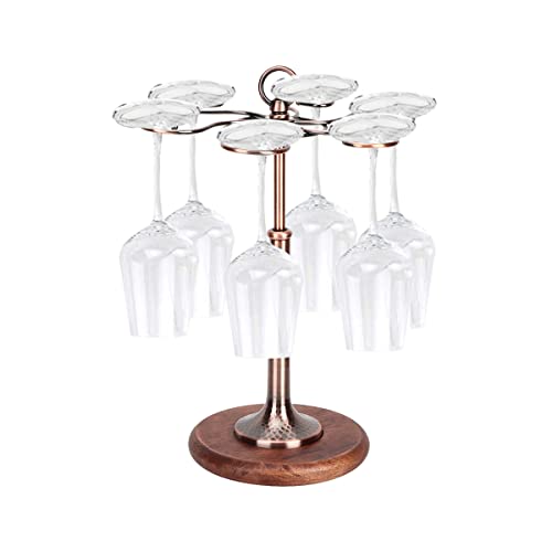 6 Hook Wine Glass Rack Holder, Retro Style Tabletop Wine Glass Display Holder Hanging Shelf Organizer Kitchen Cutlery Storage Rack for Home Bar R