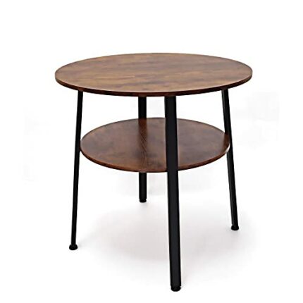 FWStyle Round 2 Tier Oak Small Round Coffee Table Side Table, Lamp Table, Tea Table
