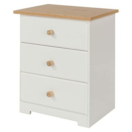 Core Products 3 Drawer Bedside Cabinet, White with Oak Veneered Tops, 33x44x56.5 cm, off white