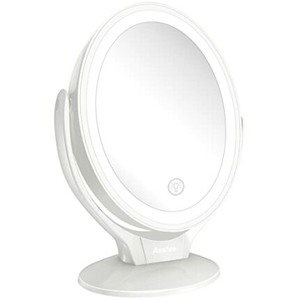 Aesfee LED Lighted Makeup Vanity Mirror Rechargeable, 1x / 7x Magnification Double Sided Magnifying Mirror with Dimmable Touch Screen, Portable I