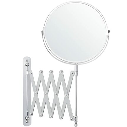 BELLE VOUS Chrome Wall Mounted Extendable 360° Swivel Mirror - 3X Magnification - 22 x 21.7cm/8.66 x 8.54 inches - Double-Sided Rotating Stainles