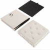 Inspire Me! Home Décor Anastasia Ottoman with Lux Metal Studs and Functional Handle Detailing, Classy Sand Shell Soft Velvet, 40 x 40 x 43 cm, Tu