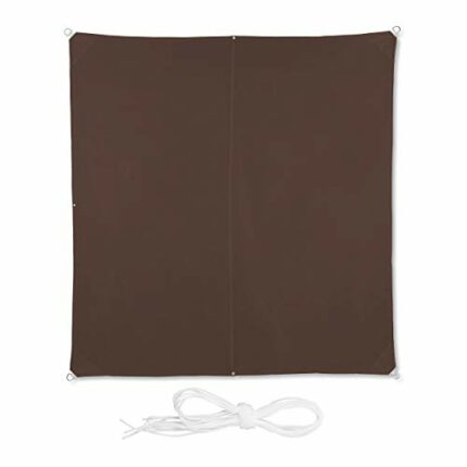 Relaxdays Shade Sail, Square, Water-Repellent, UV-Protection with Tethers, Balcony Canopy, Wxd 3 x 3 m, Brown