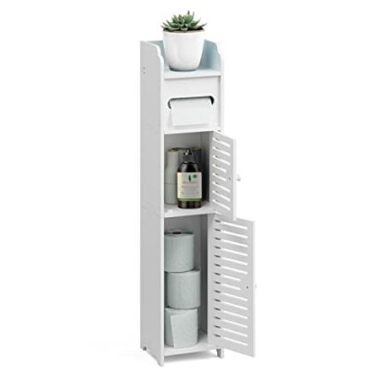 Nisorpa 3 Tiers Bathroom Tall Cabinets, Slim Bathroom Toilet Roll Cupboard, White Freestanding Bathroom Toilet Storage Cabinet, Tissue Roll Stora