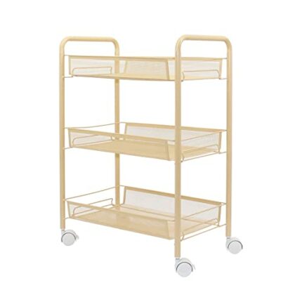 JJZXD Kitchen Bathroom Bathroom Shelving Trolley With Wheel Three-layer Storage Rack With Hook Trolley (Color : D, Size : Light Grey)