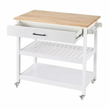 GRETD Wooden Kitchen Cart With Storage Shelves And Drawer Multi-Purpose Rolling Kitchen Furniture Rolling Storage Cart