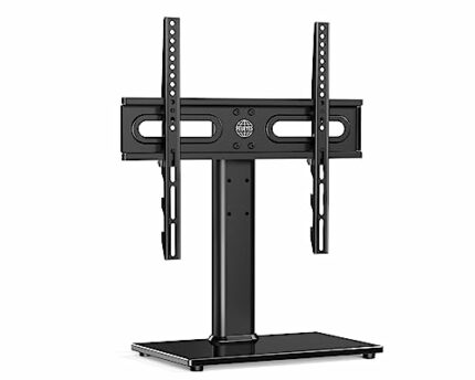 FITUEYES Universal TV Stand Swivel for 27-55 inch TV, Heights Adjustable Table Top TV Stand with Tempered Glass Base, Max VESA 400x400mm Holds 40